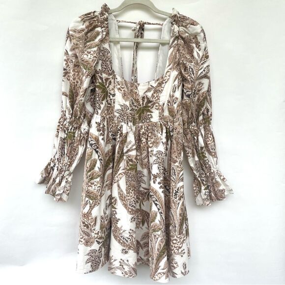 Pilcro Women's Small White Paisley Long Sleeve Open Back Mini Dress Cotton - Picture 2 of 13